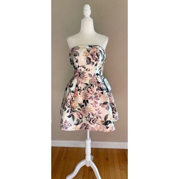 Speechless Ivory Blush Florals Juniors Strapless Mini Dress Size 3 Homecomjng - Picture 3 of 12